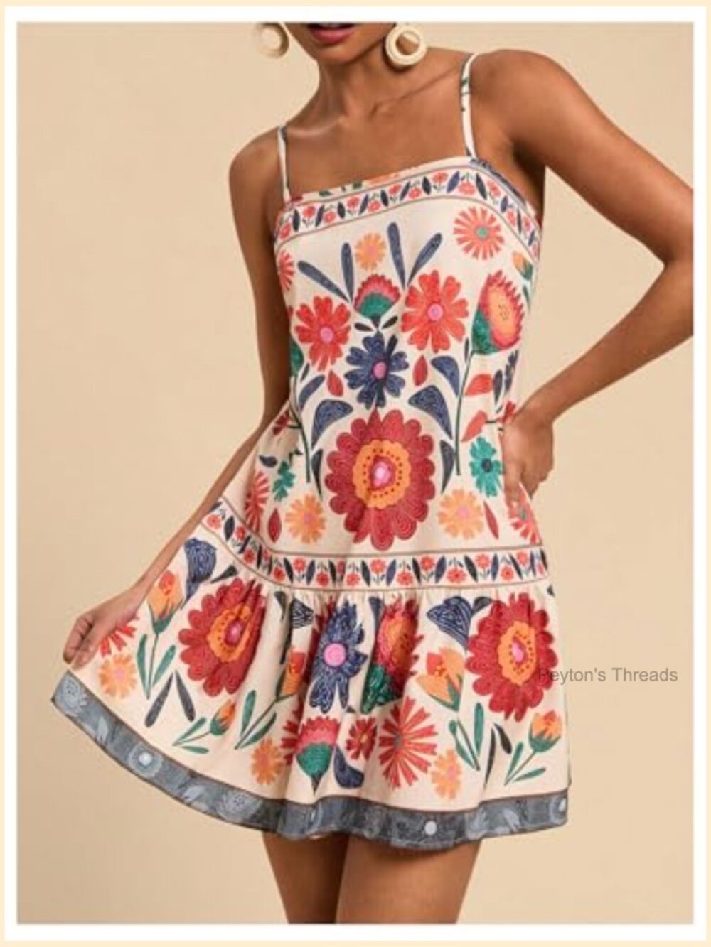 Sleeveless Cami Dress Floral Flounce Hem Summer Short Dresses - Picture 2 of 5
